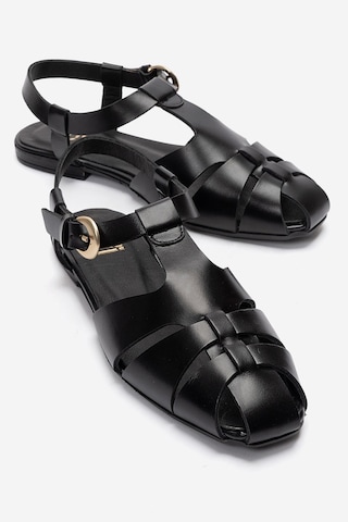 Luvi Shoes Jandor Siyah Hakiki Deri Kadın Sandalet