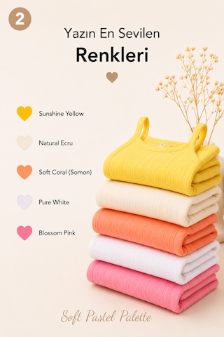 Novibaby 5'li İp Askılı Bebek Body Seti Pamuklu Çıtçıtlı Yazlık Zıbın Çocuk I Softtouch Collection Çok Renkli