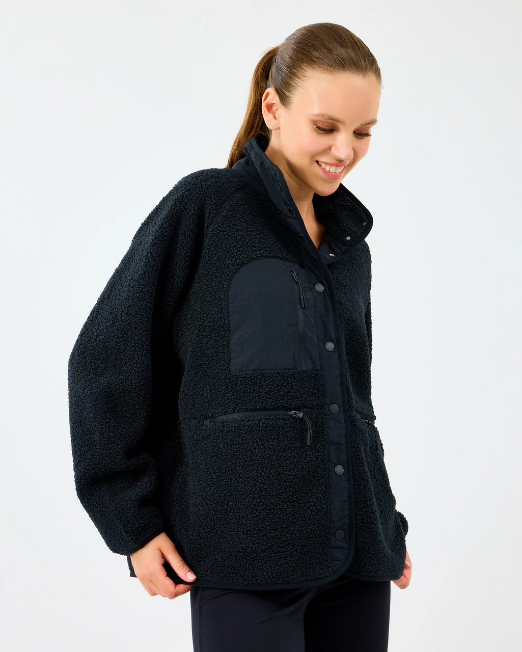 Skechers W Woven Detailed Pull Over Sherpa Kadın Siyah Mont S2520218-3817 Siyah