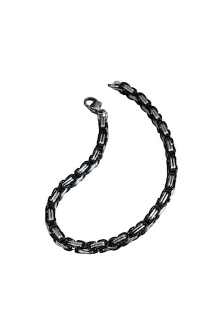 Çelik Bileklik Kral Zincir Model 0.5 Mm 22 Cm Bizans Bağlantı Tasarım Gümüş Silver Siyah Black Gümüş - Siyah