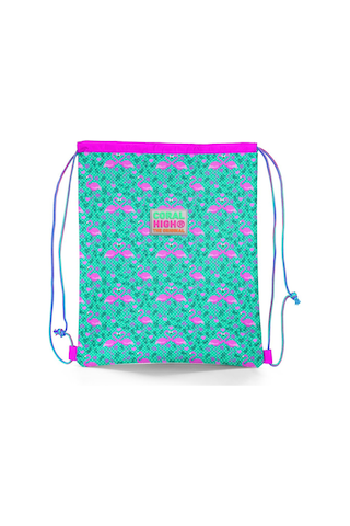 Coral High Kids Su Yeşili Pembe Flamingo Desenli İpli Büzgülü Sırt Çantası 22468 Yeşil