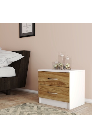 Moxen Mobilya Beyaz-Ceviz 2 Çekmeceli Komodin KMD2002