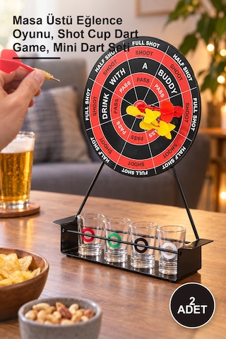 2 Adet Shot Bardaklı Dart Oyunu Masa Üstü Eğlence Oyunu, Shot Cup Dart Game, Mini Dart Seti