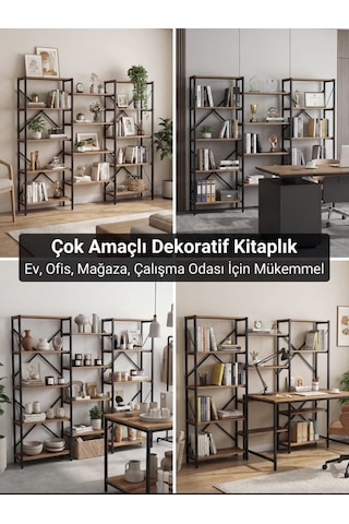 Ceritoğlu-şık-dekoratif Kitaplık-mağaza-ev-ofis-salon-14 Raflı-profil Gövde-ahşap Açık Ceviz