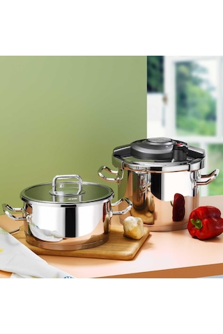 Aryıldız Touch & Cook Kanka Düdüklü Tencere Seti 6 + 4 Litre Ar258255 Gümüş