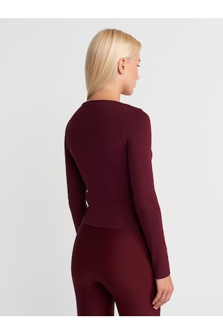 Dilvin 31993 Fermuar Detaylı Uzun Kollu Top-bordo Bordo