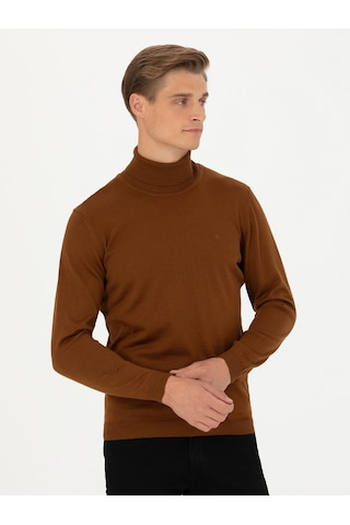 Cacharel Kahverengi Slim Fit Balıkçı Yaka Basic Triko Kazak
