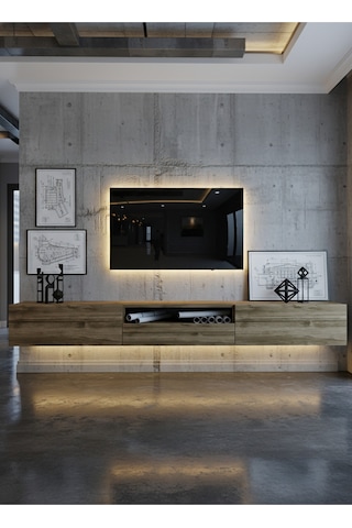 Resital Ledli Duvara Monte Tv Sehpası - Ceviz - W6016-2 Ceviz