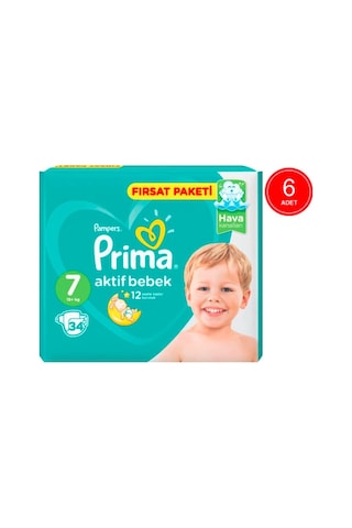 Prima Pampers Aktif Bebek Fırsat Paketi Bebek Bezi 15+ KG 7 Beden 6 x 34 Adet 6'lı