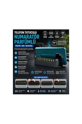 Telefon Tutuculu Numaratör Parfümlü Gizlenebilir Numara Parfümlü Tasarım Kablo Tutucu Kartlık Bölmesi Siyah