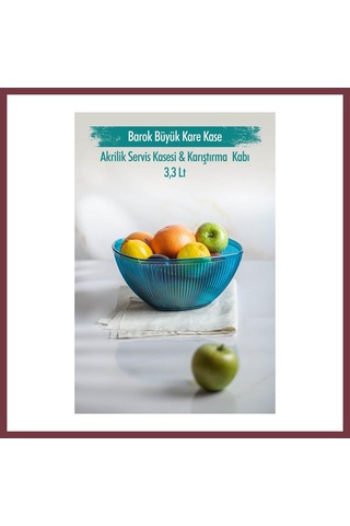 Storeşahin Akrilik Barok Aquamarin Büyük Kare Meyve & Salata Kasesi & Karıştırma Kabı / 3,3 Lt Cam Değildir Shn0720
