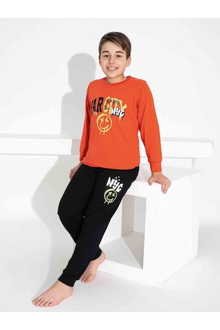 Tarık Erkek Çocuk Desenli Uzun Kollu Pijama Takımı-920 Turuncu