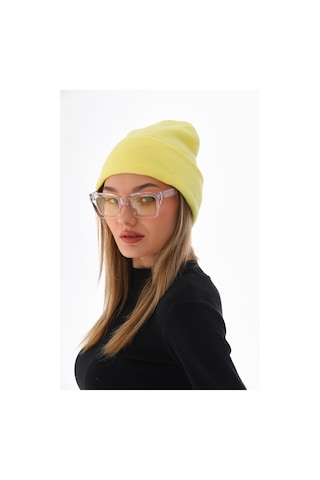 Unisex Kışlık Limon Sarı Katlamalı Bere Sarı