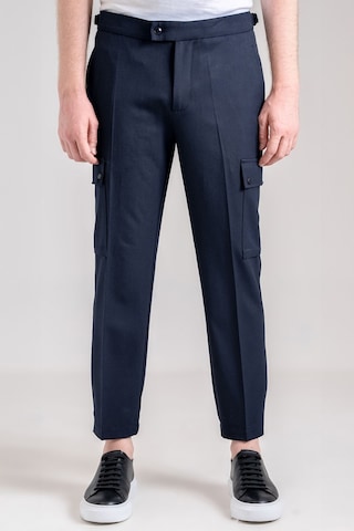 Giotelli Erkek Lacivert Dar Kesim Slim Fit Yünlü Dokuma Kargo Cep Normal Bel 6 Drop Pantolon