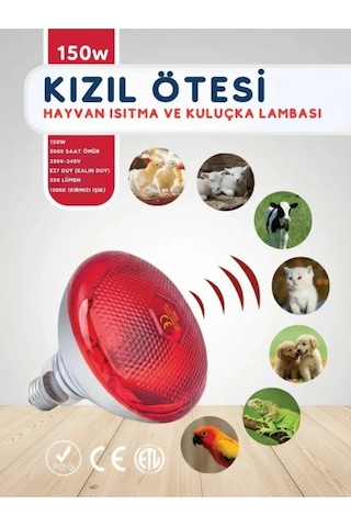 150w Kızılötesi İnfrared Isıtıcılı Hayvan Isıtma Ve Kuluçka Lambası Kırmızı Işık E27 Kalın Duy Lisinya