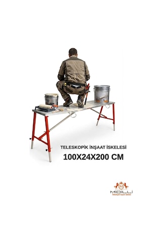 Alüminyum Gövdeli Çelik Ayaklı Teleskopik Katlanır İnşaat İskelesi - 400 Kg Taşıma Kapasitesi 100x24x200cm