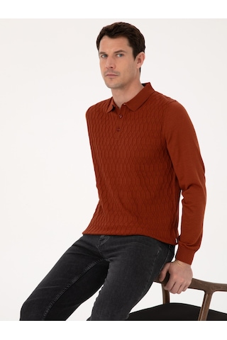 Cacharel Karamel Slim Fit Yün Karışımlı Polo Yaka Triko Kazak Kahverengi