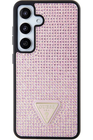 Galaxy S24 Uyumlu Kılıf Guess Lisanslı Taşlı Arka Yüzey Üçgen Logolu Kapak Siyah