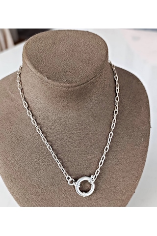 Gümüş Oval Zincirli Kadın Kız Kolye