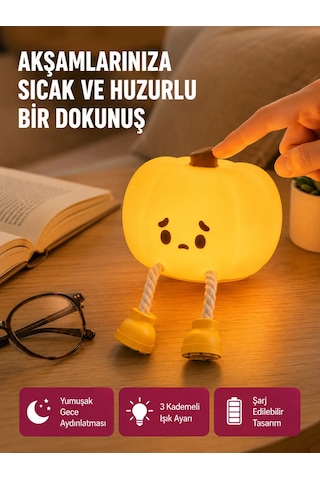 Pumpkin Led Gece Lambası Üç Kademeli Işık Ayarlı Yeni Nesil Çok Renkli