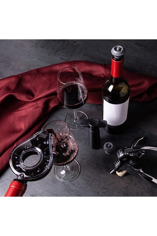 Vacu Vin Air Deluxe Şarap Seti 5 Parça - Kutulu - Siyah Çelik