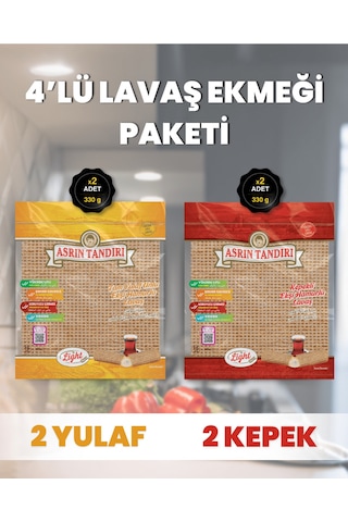 4'lü Lavaş Paketi 2 Paket Ekşi Hamurlu Yulaf +2 Paket Ekşi Hamurlu Kepekli 4x330gr.