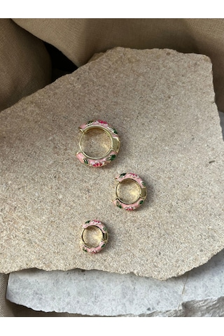 Pembe Mineli Üçlü Küpe