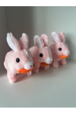 Sesli Hareketli Zıplayan Işıklı Peluş Tavşan Oyuncak Pembe Havuçlu, Elektrikli Çocuk Hediyesi 3+ Yaş Diğer