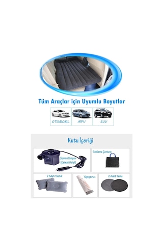 Araç İçi Şişme Yatak Şişme Araba Koltuğu Yatağı Gri Renk
