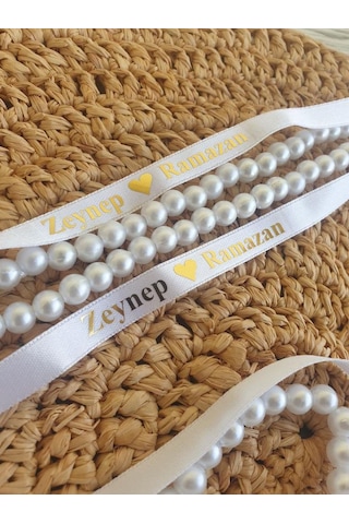 Dökülen İncili Isimli Yüzük Kurdelesi Söz - Nişan Kurdelesi