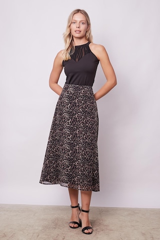 Kadın Desenli Şifon Astarlı Yüksek Bel Kemerli Midi Boy Diz Altı Uzun Çan Etek-leopar Leopar