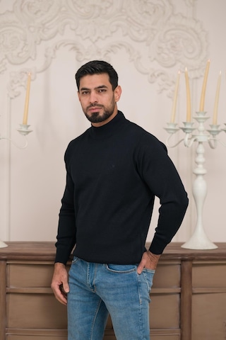 Woolen World Balıkçı Yaka Kalın Yünlü Erkek Triko Kazak Lacivert