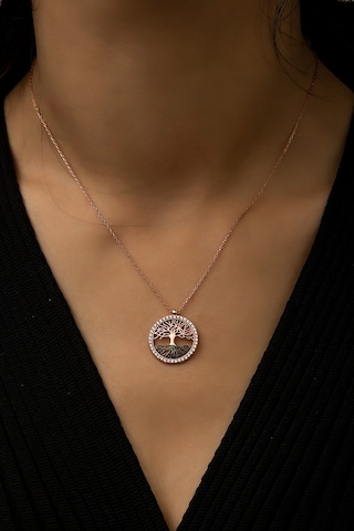Hayat Ağacı Kolye Nano Zirkon Taşlı Rose Uvps100520