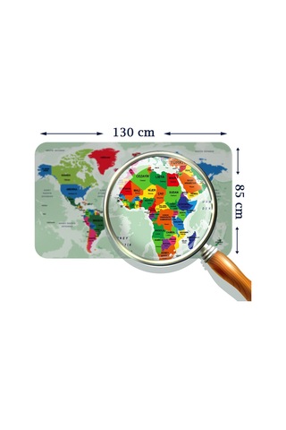 Türkçe Eğitici Ülke Ve Başkent Okyanus Detaylı Atlası Dünya Haritası Duvar Sticker-85x130-3840 Çok Renkli
