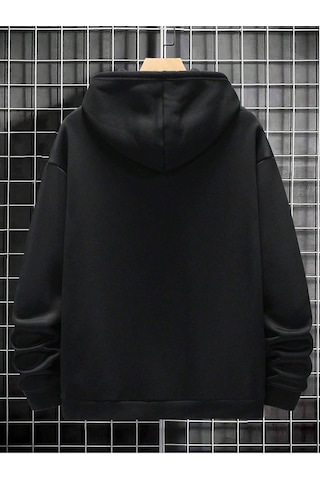 O X Yüz Fermuarlı Hırka Sweatshirt - Siyah Baskılı Oversize Kışlık Kalın Kapüşonlu Siyah