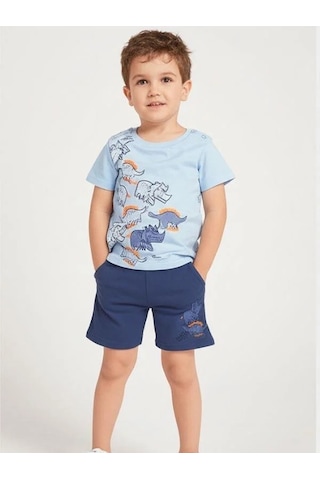 Erkek Bebek Hayvan Baskılı Şortlu Takım-15836 Mavi