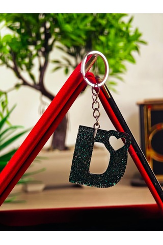 Harfli Anahtarlık Epoksi Kişiye Özel Yapım El Yapımı Harf Anahtarlık Kalp Model Özel Tasarım Hediyelik Ürün Kalp Desenli Simli Anahtarlık Beyaz - Mor