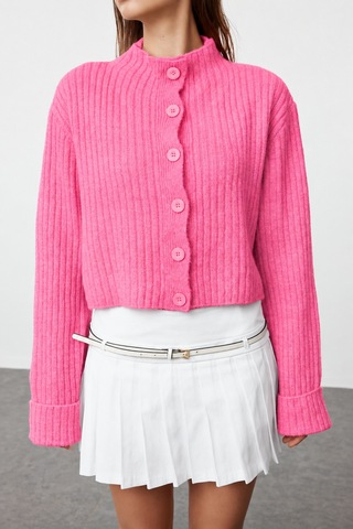 Maison Velora Kadın Pembe Basic Crop Yumuşak Dokulu Dik Yaka Triko Hırka-27aj001 Pembe 923043141 Pembe