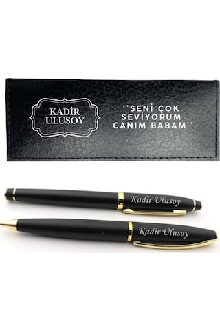 Kişiye Özel İsim Yazılı Deri Kutulu İkili Kalem Seti - Babalar Günü Hediyesi Siyah