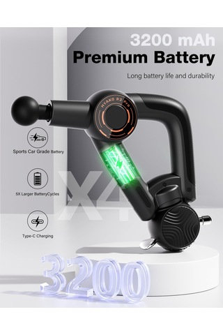 Hyako R3 Pro 3'ü 1 Arada Masaj Tabancası 16mm Genlik + Yüksek Frekanslı Titreşim Terapi Masajı - Derin Doku Kas Masaj Tabancası, Tüm Vücut Kas-iskelet Ağrısını Hafifletir