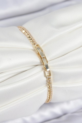 Pirinç Zirkon Taşlı Ezme Zincirli Sıralı Model Gold Renk Kadın Bilekilk - Tj-bb7655 Çok Renkli