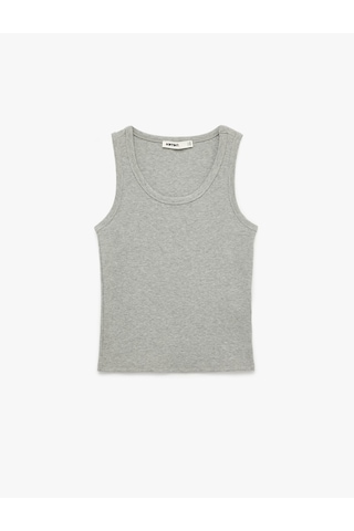 Koton Pamuklu Kaşkorse Slim Fit U Yaka Fitilli Atlet Gri Melanj 6sak10387ek