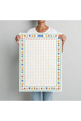 2027 Yıllık Planlayıcı Duvar Takvimi, Soyut Çiçek Sanatı Rengarenk Takvim, Dekoratif Duvar Takvimi R