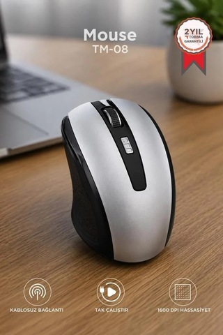 Premium Ofis Donanım Seyahat Mouse Optik Kablosuz Fare Tm08 Gümüş
