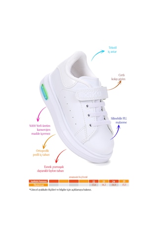 Kiko Kids Tinsa Günlük Cırtlı Işıklı Kız Bebek Spor Ayakkabı Beyaz - Beyaz Beyaz - Beyaz