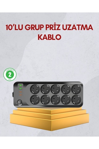 Mey İthalat 10 Prizli Uzatma Kablosu Termal Koruma Usb Type-c Hızlı Şarj 2500w Diğer