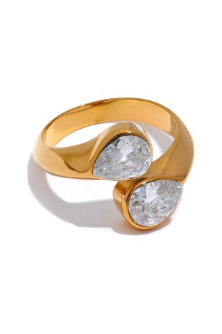 Altın Eetit Lüks Parlak Aaa Kübik Zirkonya Paslanmaz Çelik Geometrik Yüzük Yüksek Kaliteli Dokulu Takı Aksesuarları Kadınlar İçin Hediye Altın