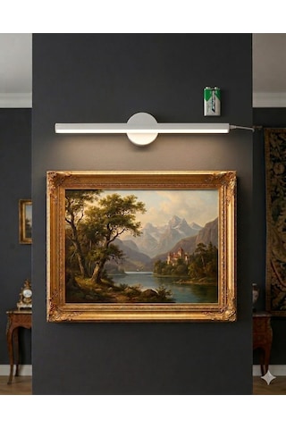 Teknozeel Modern Dekoratif Led Günışığı Duvar Ayna Resim Aplik Aydınlatma 38cm Eskitme Pil Dahildir Beyaz