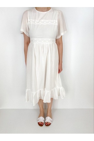 Fisto Detaylı Beyaz Astarlı Elbise Beyaz