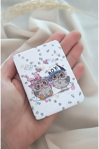 Ayna Cep Aynası Baykuş Model Makyaj Çanta Seyahat Taşınabilir El Aynası Çok Renkli